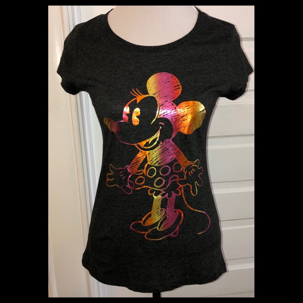 Dark Gray Short Sleeve Disney Minnie Mouse Foil Tee Shirt, Jr Sz L (11/13)